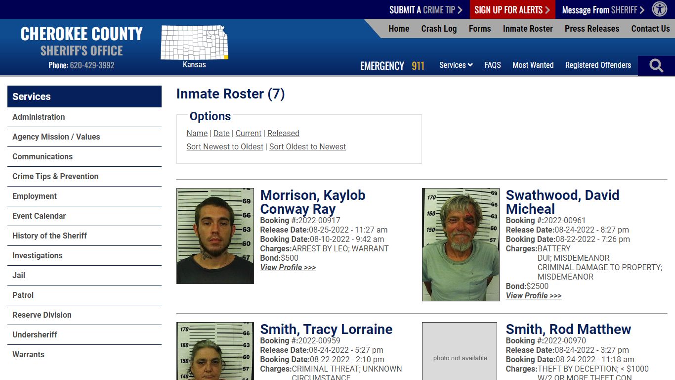 Inmate Roster - Cherokee County Sheriff KS